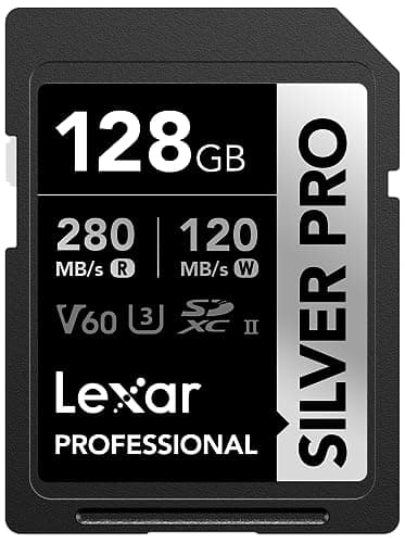 Lexar 128GB Professional SILVER PRO SD Card, UHS-II, C10, U3, V60, Full HD, 4K, Up To 280MB/s Read SDXC Memory Card, for Professional Photographer, Videographer, Enthusiast (LSDSIPR128G-BNNNU)