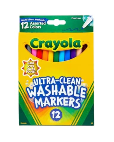 Crayola Ultra Clean Fine Line Markers (12ct), Washable Markers for Kids, Arts & Crafts, Coloring Book Markers, Toddler Gifts