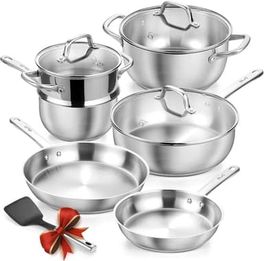 KOCH SYSTEME CS Stainless Steel Cookware Set 10 Piece, 18/10 Stainless Steel Pots and Pans Set for Professional Cooking, Kitchen Cookware Sets, Induction Compatible, Pots and Pans Set, Cooking Set