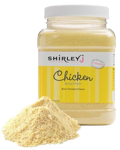 Shirley J Rich Chicken Bouillon Powder, Multi-Use Soup Base & Lower Sodium Bouillon – Replaces 30+ Cartons of Broth, Easy-Dissolve Instant Seasoning for Soups, Gravies, Rice, and Roasting – 1lb Jar