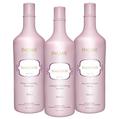 Inoar BotoHair Collagen Smoothing System with Keratin, Deep Cleansing Shampoo, Collagen Smoothing System & Reconstructor Balm, 33.8 fl oz Each