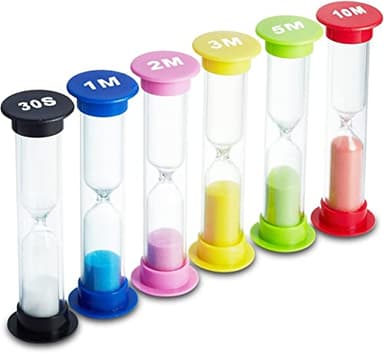 Sand Timer 6 Colors Hourglass Sandglass Sand Clock Timer 30sec / 1min / 2mins / 3mins / 5mins / 10mins (Pack of 6). for Classroom Game Home Office, Toothbrush Timer for Children Kids