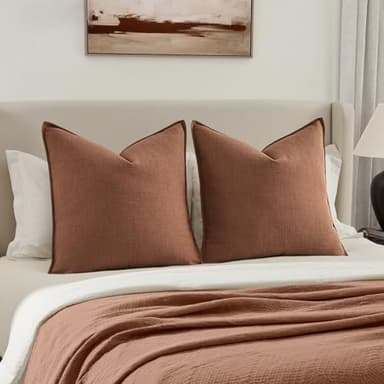 MIULEE Euro Sham Pillow Covers for Bed 24x24, 2 Pack Rust Terracotta Thick & Textured Decorative Throw Pillow Covers, Neutral Linen Cushion Cases, Modern Farmhouse Home Decor, No Filling