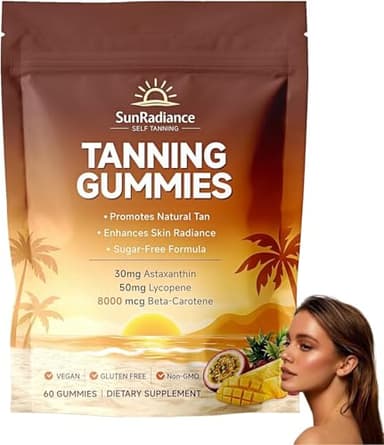 Tanning Gummies,Tanning Gummies for Women, Astaxanthin, Beta Carotene with Vitamins C & A, Radiant Healthy Skin, Vegan & Sugar-Free that Work Fast Without Sun 60 Count A