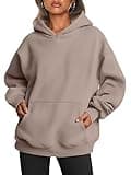 Trendy Queen Womens Oversized Hoodies Fleece Sweatshirts Sweaters Spring Outfits 2025 Pullover Fall Winter Clothes Coffee Grey L