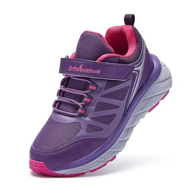 Boys Girls Kid Orthopedic Walking Shoes Arch Support: Casual Plantar Fasciitis Gym Tennis Running Shoes, Breathable Mesh Fabric School Flat Feet High Arch Hook and Loop Sneakers Purple Little Kid 1.5