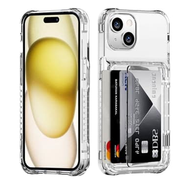 ACANDYA for iPhone 15 Case Wallet Clear Protective Phone Case with Credit Card Holder Heavy Duty Protection Shockproof Anti-Scratch Anti-Yellow Cover for iPhone 15 6.1 inch Transparent