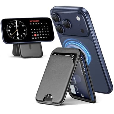 QYQBOON Mag-Safe Wallet Magnetic Wallet for Phone Lightweight Magnetic Phone Pouch Stand Adjustable Leather Mag-Safe Card Holder for iPhone 17/16/15/14/13/12 Series, Not for iPhone 13/12 Mini (Black)