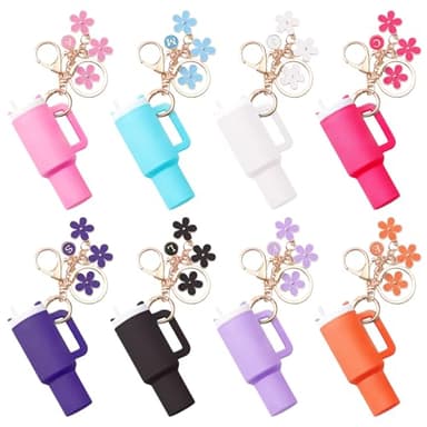 Wchoicsy 8 Pack Mini Tumbler Keychain Compatible with Stanley Cup, Mini Cup Keychain Chapstick Holder for Women Girls
