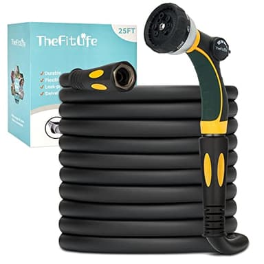 TheFitLife Garden Flexible Hose - Heavy Duty Kink Resistant Water Hose with Soft Grip Handle and 8 Function Nozzle, Durable, Strength and Leak Proof Hose for Gardening, Outdoor, Yard (25ft)