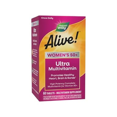 Nature’s Way Alive! Ultra Potency Multivitamin for Women 50 Plus, Complete High Potency Formula with Vitamin D3, C, E, Methylated B12, Supports, Heart, Brain, and Bone Health*, 60 Tablets
