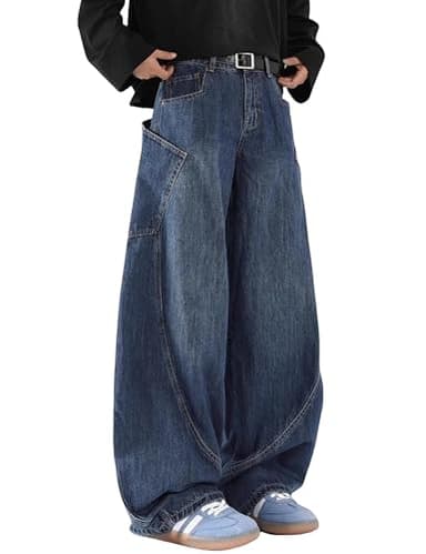 Fexrory Men's Blue Baggy Jeans Y2k Hip Hop Denim Pants Vintage Jnco Loose Fit Cargo Jeans Streetwear
