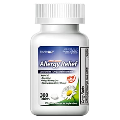 HealthA2Z® Allergy Relief | Loratadine 10mg | Antihistamine | Relief from Itchy Throat, Sneezing, Runny Noses | 24-Hours Allergy Medicine (300 Tablets)