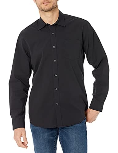 Amazon Essentials Men's Regular-Fit Long-Sleeve Casual Poplin Shirt, Black, Large