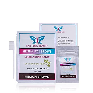 Medium Brown Eyebrow Henna Tint for Eyebrow Color- Professional Henna Brow Kit Including Use Instructions and Mixing Bowl 3x 1g Packets Brow Dye by Existing Beauty