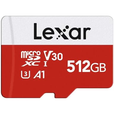 Lexar E-Series 512GB Micro SD Card, microSDXC UHS-I Flash Memory Card with Adapter, 100MB/s, C10, U3, A1, V30, Full HD, 4K UHD, High Speed TF Card
