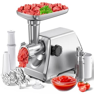 AIRMSEN Electric Meat Grinder & Tomato Sauce Press Maker with Strainer - Heavy Duty Food Mill Machine for Grinding Meat, Making Tomato Sauce, Sausage, Kibbeh for Home Kitchen​ Use