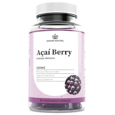 Nature Restore Organic Acai Berry Supplement, Freeze Dried, 90 Acai Berry Capsules, Non GMO, Gluten Free, Vegan