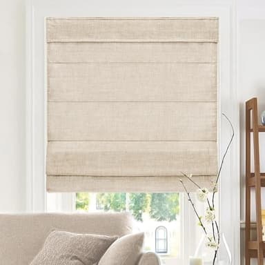 CHICOLOGY Cordless Roman Shade, Light Filtering Privacy Liner, Textured Belgian Flax Fabric, True-to-Size 27" W x 64" H, Inside/Outside/Ceiling Mount Window Treatment for Living Room Bedroom
