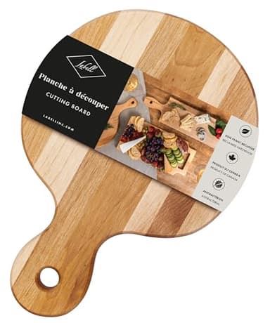 LABELL Round Canadian Maple Wooden Cutting Board with Handle, Flat Paddle Cutting Board with Handle, Multi-Purpose Charcuterie Boards with Handles for Meat, Cheese, Veggies - 7” x 10” x 0.75”
