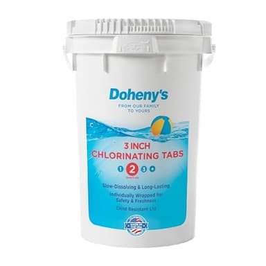 Doheny’s 3-Inch Stabilized Chlorine Tablets for Sanitizing Swimming Pools | 99% Pure Tri-Chlor, 90% Available Chlorine | Long-Lasting, UV-Protected, Slow-Dissolving | Individually Wrapped 50lb Bucket