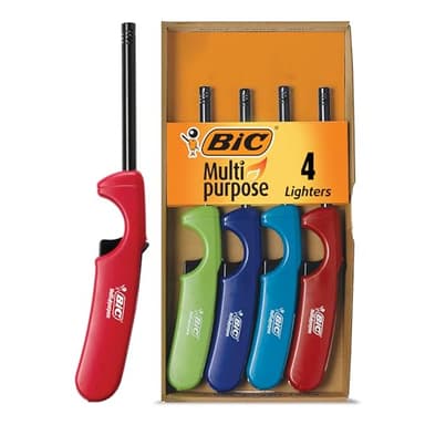 BIC Multi-purpose Lighters, Long Metal Wand for Grills and Fireplaces, Classic Collection, 4-Pack (Colors May Vary)
