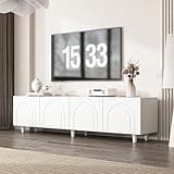 Timechee 79" TV Table Stand, Long Under TV Cabinet, White Entertainment Media Center, TV Console with Storage, Mid Century Modern TV Stand with 2 Large Cabinets for Living Room, Bedroom