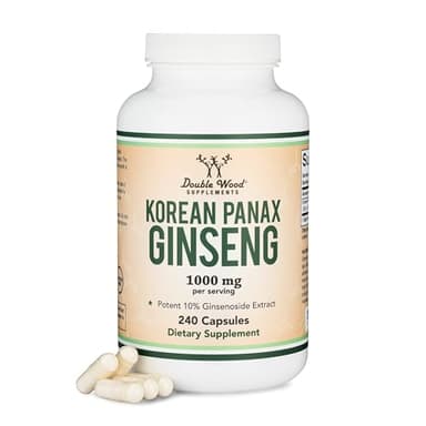 Ginseng Capsules (Korean Red Ginseng Extract, Panax Ginseng 10% Ginsenosides) (4 Month Supply) 240 Vegan Capsules - 1,000mg per Serving for Mood, Cognitive Function and Energy Support by Double Wood