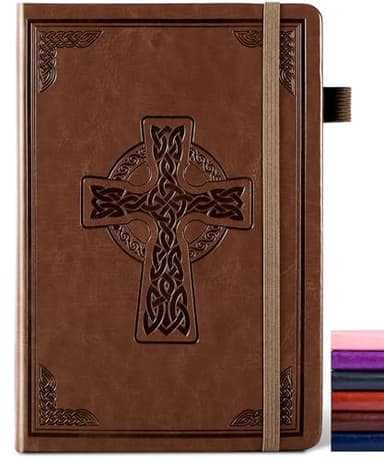 CAGIE Leather Lined Journal Notebook for Men & Women, Debossed Cross, 320 Pages 100 GSM Thick Paper, A5 Hardcover Journaling Notebooks for Writing, 5.7'' X 8.3'' Diary, Brown