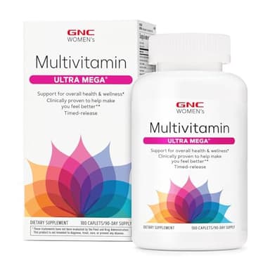 GNC Women's Multivitamin Ultra Mega, Daily Vitamin Supplement, Supports Immune, Brain, Hair, Skin & Nails, 180 Caplets