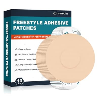 Ceeport 10 Pack Freestyle Adhesive Patches, Sensor Covers Intended for Freestyle Libre 2/3-Enlite-Medtronic Guardian, CGM Sensor Patches, No Glue in The Center, Long Fixation for Your Sensor(Tan)