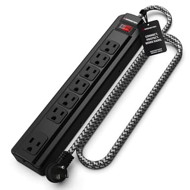 Monster Pro MI Surge Protector Power Strip, 7 Outlets, 240V, 1350 Joules, 4 ft Cord, Type B Plug, Black, Metal Enclosure