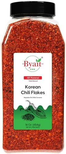 Byait Gochugaru Korean Chili Flakes 16 Oz (1 LB), Medium Hot, 100% Pure Red Chili Pepper Flakes for Authentic Korean Cooking, Kimchi, Chili Oil, and Seasoning