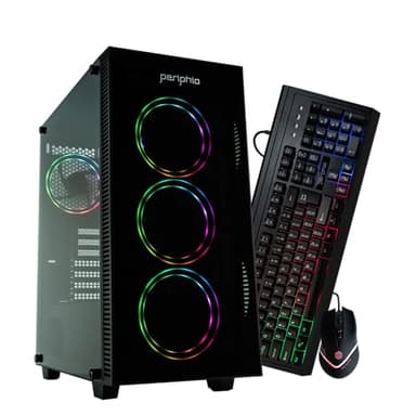 Periphio Terra Gaming PC, AMD Ryzen 5 5600GT up to 4.6 GHz with Radeon Vega 7 Graphics, 16GB RAM, 1TB NVMe SSD, WiFi, Windows 11 Desktop Computer, Black, 1080p PC Gaming, RGB Keyboard + Mouse Bundle