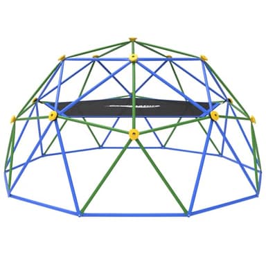 Gardenature 10FT Climbing Dome with Hammock, Outdoor Jungle Gym for Kids, Geometric Dome Climber Supporting 880 Lbs Anti-Rust Metal Outdoor Play Structure ASTM Approved Blue & Green
