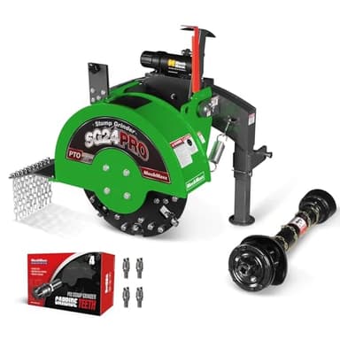 MechMaxx 3-Point PTO Powered Stump Grinder with 34 Carbide Teeth, For 15-45HP Tractor, 6'' Cutting Depth, 24'' Flywheel Diameter, Model SG24PRO Green
