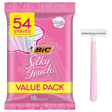 BIC Silky Touch Women's Disposable Razors, 2 Blades For a Sensitive, Soothing and Comfortable Shave, 18-Count