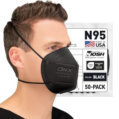 AccuMed BNX N95 Mask Black NIOSH Certified MADE IN USA Particulate Respirator Protective Face Mask (50-Pack, Approval Number TC-84A-9315 / Model H95B) Black