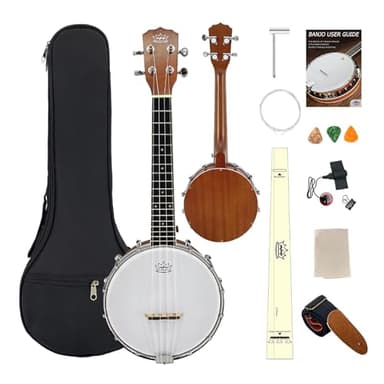 Conboxus Banjolele,4-strings 23-inch Sapele Portable Mini Banjo Ukulele Musical Instruments with Gig Bag,Tuner,Strap,Strings, Piezo Pickup,Picks Beginner Kit for Beginners