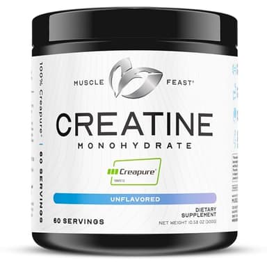 Muscle Feast Creapure Creatine Monohydrate Powder, Vegan Keto Friendly Gluten-Free, Mass Gainer, Muscle Recovery Supplement and Trusted Creatine for Muscle Growth, Creatine Powder, Unflavored, 300g