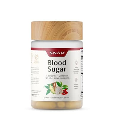 Snap Supplements Blood Sugar Blend with Berberine, CoQ10, Cinnamon, and Gymnema to Support Already Healthy Blood Sugar, Metabolic Health and Energy, Sugar Free, 60 Capsules (Packaging May Vary)
