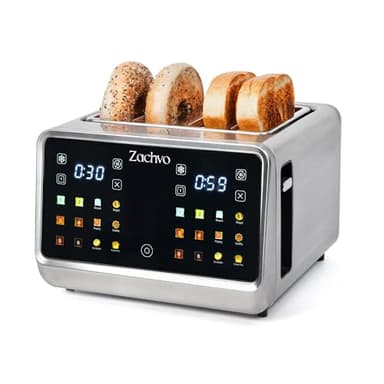 4 Slice Smart Toaster with Touchscreen, 1.5" Extra Wide Slots for Bagels & Thick Bread, Dual Independent Controls, 6 Bread Settings, Defrost, Reheat, Easy Clean, Stainless Steel, for Family Breakfast
