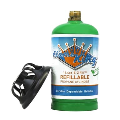 Flame King 1LB EMPTY Propane Cylinder Tank – Refillable – Reusable – Safe and Legal Refill Option – DOT Compliant – 16.4 oz for Camping, Backpacking, and Hiking, Green