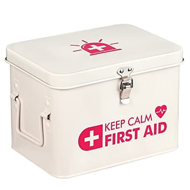 Kamehame First Aid Box, Keep Calm First Aid Medicine Storage Bin with Lid, Vintage Metal First Aid Organizer Empty Box for Home Emergency Tool Set, Latch Closure, Removable Tray and Side Handles