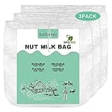 Bellamei 3 pack 14"x14" Nut Milk Bag Extra Large Reusable Food Strainers Nut Bags For Straining Almond/Soy Milk Greek Yogurt Professional for Cold Brew Coffee Tea Beer Celery Juice Fine Nylon Mesh