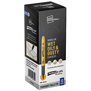 Avery Marks A Lot UltraDuty Bullet Tip Permanent Markers, Water Resistant Ink, For Jobsites and Tough Environments, 12 Black Markers (29840)