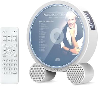 WOKALON Desktop Vertical CD Player Portable with Bluetooth for Home with LCD Screen Display Built in HiFi Speakers Support Timed Music ON/Off FM USB SD