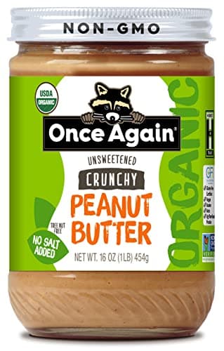 Once Again Organic Crunchy Peanut Butter No Sugar Added - Single Ingredient, Unsalted, Natural Peanut Butter No Palm Oil - Glass Jar, Non-GMO, Gluten Free - Chunky, Unsweetened - 1 Jar (16 oz)