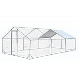 Large Metal Chicken Run Walk-in Poultry Cage Spire-Shaped Chicken Coop with Waterproof and Anti-Ultraviolet Cover for Outside,Backyard and Farm,19.6' L x 9.8' W x 6.4' H