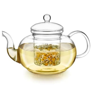 Teabloom Blossoms Glass Teapot – Stovetop and Microwave Safe Borosilicate Glass Teapot with Removable Loose Tea Glass Infuser (32 Oz) - Tea Purist's Choice